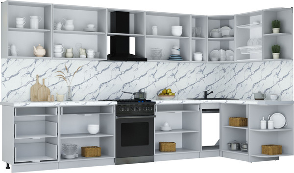 Изображение товара Кухонный гарнитур Интерлиния Мила Шато 1.5x3.7 PR (дуб вотан/луна/опал светлый)