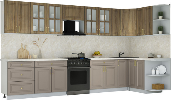 Изображение товара Кухонный гарнитур Интерлиния Мила Шато 1.5x3.7 PR (дуб вотан/луна/опал светлый)