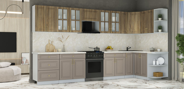 Изображение товара Кухонный гарнитур Интерлиния Мила Шато 1.5x3.7 PR (дуб вотан/луна/опал светлый)