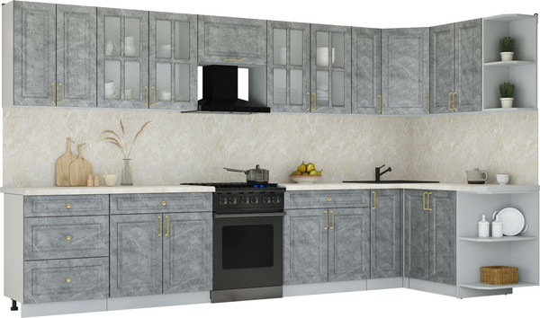 Изображение товара Кухонный гарнитур Интерлиния Мила Шато 1.5x3.7 PR (керамика/керамика/опал светлый)