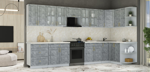 Изображение товара Кухонный гарнитур Интерлиния Мила Шато 1.5x3.7 PR (керамика/керамика/опал светлый)