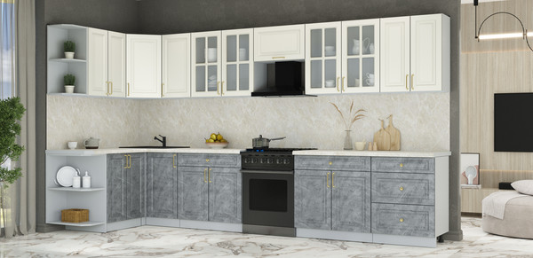 Изображение товара Кухонный гарнитур Интерлиния Мила Шато 1.5x3.8 LV (белый/керамика/опал светлый)