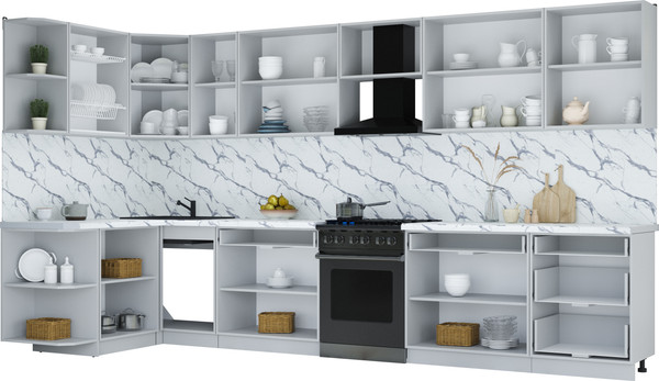 Изображение товара Кухонный гарнитур Интерлиния Мила Шато 1.5x3.8 LV (белый/керамика/опал светлый)