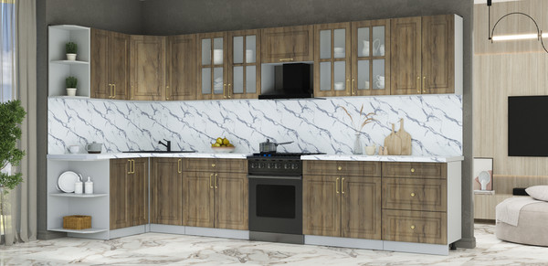 Изображение товара Кухонный гарнитур Интерлиния Мила Шато 1.5x3.8 LV (дуб вотан/дуб вотан/белый гранит)