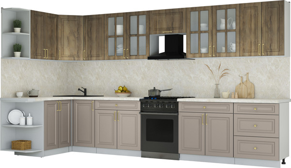 Изображение товара Кухонный гарнитур Интерлиния Мила Шато 1.5x3.8 LV (дуб вотан/луна/опал светлый)