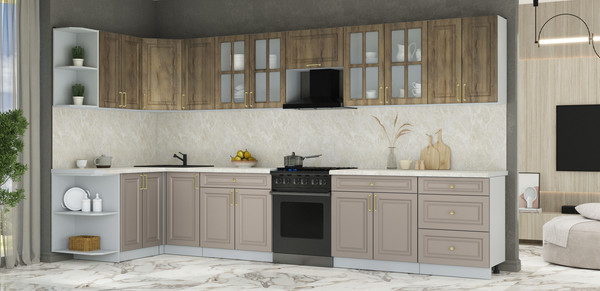 Изображение товара Кухонный гарнитур Интерлиния Мила Шато 1.5x3.8 LV (дуб вотан/луна/опал светлый)