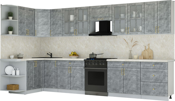 Изображение товара Кухонный гарнитур Интерлиния Мила Шато 1.5x3.8 LV (керамика/керамика/опал светлый)