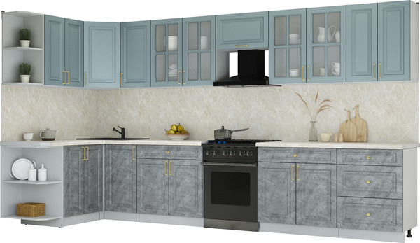Изображение товара Кухонный гарнитур Интерлиния Мила Шато 1.5x3.8 LV (океан/керамика/опал светлый)