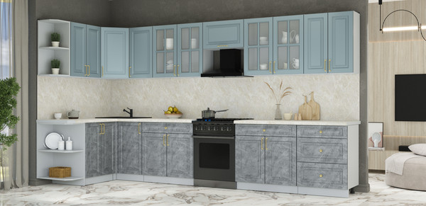 Изображение товара Кухонный гарнитур Интерлиния Мила Шато 1.5x3.8 LV (океан/керамика/опал светлый)