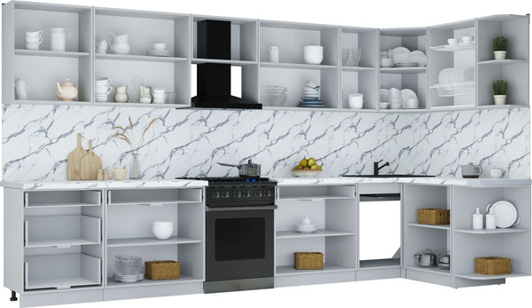 Изображение товара Кухонный гарнитур Интерлиния Мила Шато 1.5x3.8 PR (индиго/черный/белый гранит)