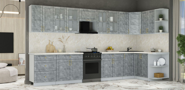 Изображение товара Кухонный гарнитур Интерлиния Мила Шато 1.5x3.8 PR (керамика/керамика/опал светлый)