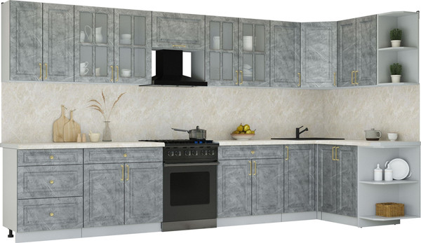 Изображение товара Кухонный гарнитур Интерлиния Мила Шато 1.5x3.8 PR (керамика/керамика/опал светлый)