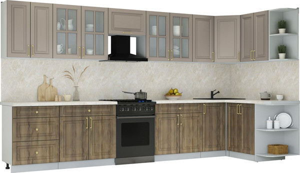 Изображение товара Кухонный гарнитур Интерлиния Мила Шато 1.5x3.8 PR (луна/дуб вотан/опал светлый)