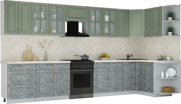 Изображение товара Кухонный гарнитур Интерлиния Мила Шато 1.5x3.8 PR (мята/керамика/опал светлый)