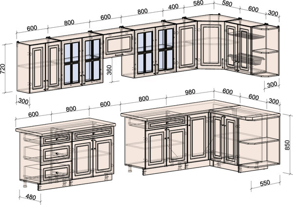 Изображение товара Кухонный гарнитур Интерлиния Мила Шато 1.5x3.8 PR (мята/керамика/опал светлый)