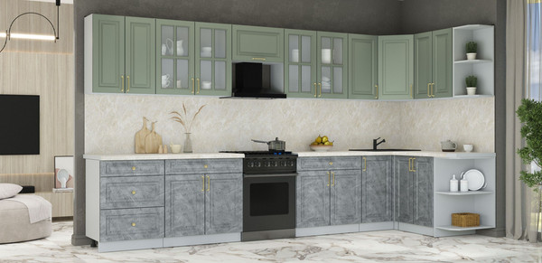 Изображение товара Кухонный гарнитур Интерлиния Мила Шато 1.5x3.8 PR (мята/керамика/опал светлый)