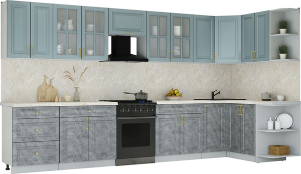 Изображение товара Кухонный гарнитур Интерлиния Мила Шато 1.5x3.8 PR (океан/керамика/опал светлый)