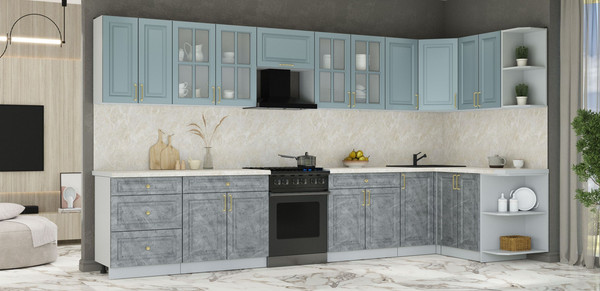 Изображение товара Кухонный гарнитур Интерлиния Мила Шато 1.5x3.8 PR (океан/керамика/опал светлый)