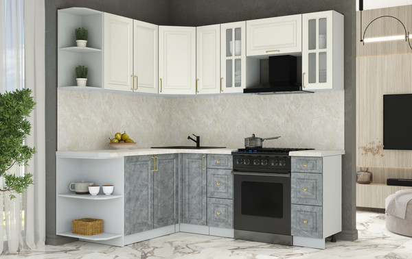 Изображение товара Кухонный гарнитур Интерлиния Мила Шато 1.7x2.1 LV (белый/керамика/опал светлый)