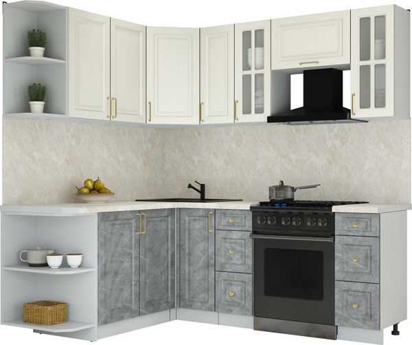 Изображение товара Кухонный гарнитур Интерлиния Мила Шато 1.7x2.1 LV (белый/керамика/опал светлый)