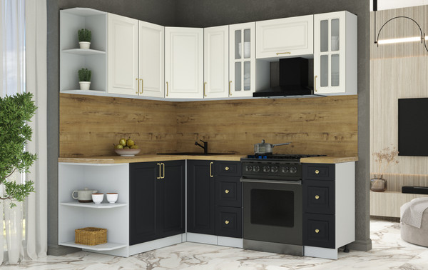 Изображение товара Кухонный гарнитур Интерлиния Мила Шато 1.7x2.1 LV (белый/черный/дуб бунратти)