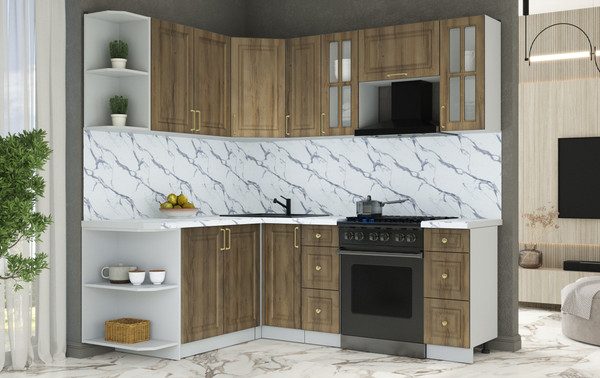 Изображение товара Кухонный гарнитур Интерлиния Мила Шато 1.7x2.1 LV (дуб вотан/дуб вотан/белый гранит)