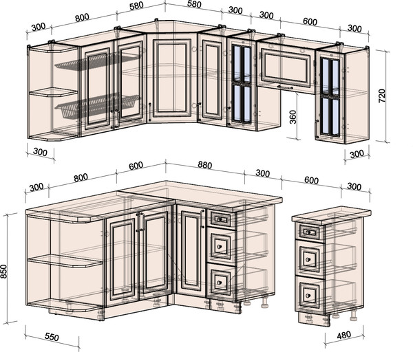 Изображение товара Кухонный гарнитур Интерлиния Мила Шато 1.7x2.1 LV (дуб вотан/дуб вотан/белый гранит)