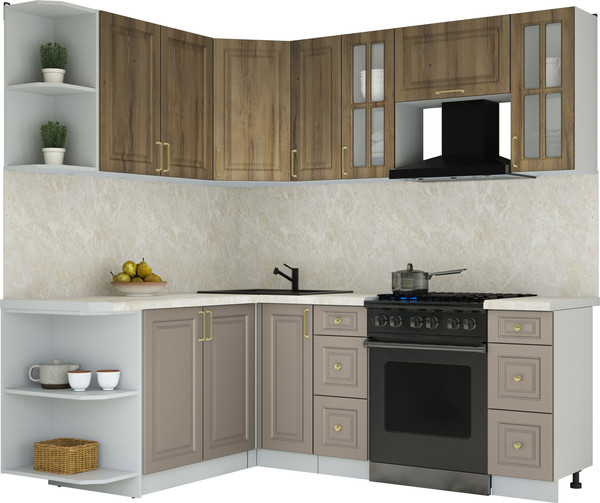 Изображение товара Кухонный гарнитур Интерлиния Мила Шато 1.7x2.1 LV (дуб вотан/луна/опал светлый)