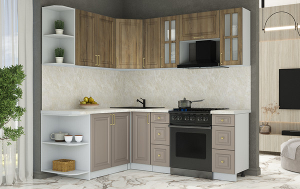 Изображение товара Кухонный гарнитур Интерлиния Мила Шато 1.7x2.1 LV (дуб вотан/луна/опал светлый)