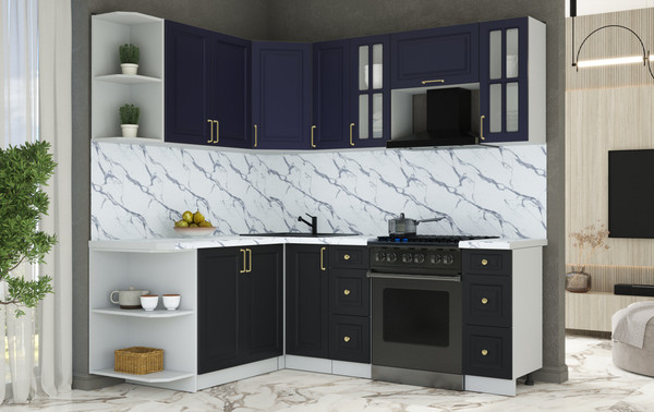 Изображение товара Кухонный гарнитур Интерлиния Мила Шато 1.7x2.1 LV (индиго/черный/белый гранит)