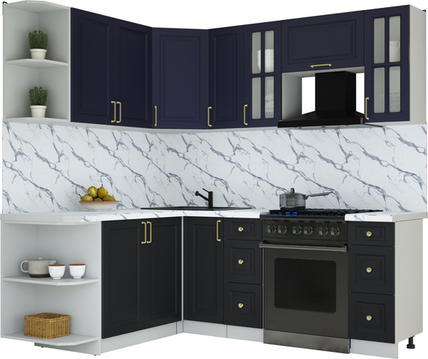 Изображение товара Кухонный гарнитур Интерлиния Мила Шато 1.7x2.1 LV (индиго/черный/белый гранит)