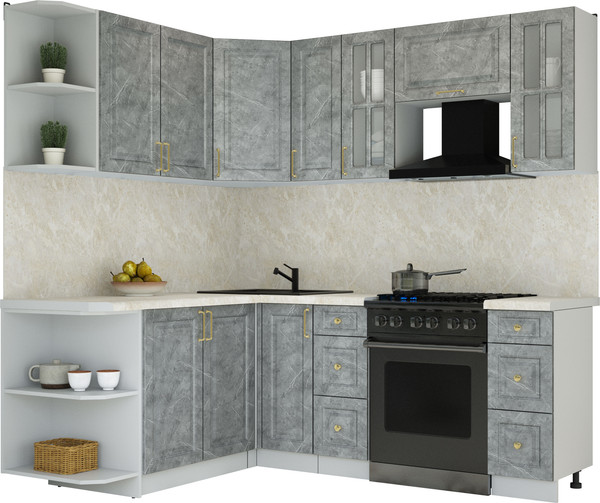 Изображение товара Кухонный гарнитур Интерлиния Мила Шато 1.7x2.1 LV (керамика/керамика/опал светлый)