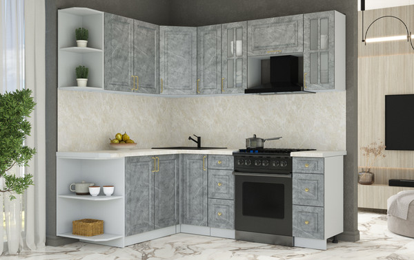 Изображение товара Кухонный гарнитур Интерлиния Мила Шато 1.7x2.1 LV (керамика/керамика/опал светлый)