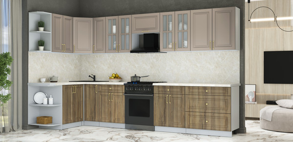 Изображение товара Кухонный гарнитур Интерлиния Мила Шато 1.5x3.5 LV (луна/дуб вотан/опал светлый)