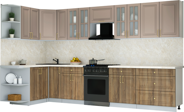 Изображение товара Кухонный гарнитур Интерлиния Мила Шато 1.5x3.5 LV (луна/дуб вотан/опал светлый)