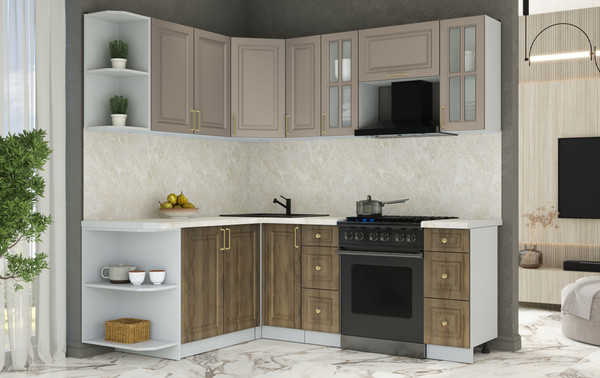 Изображение товара Кухонный гарнитур Интерлиния Мила Шато 1.7x2.1 LV (луна/дуб вотан/опал светлый)