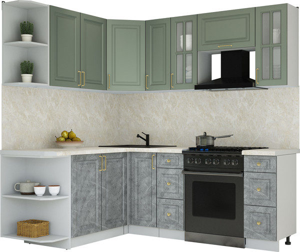 Изображение товара Кухонный гарнитур Интерлиния Мила Шато 1.7x2.1 LV (мята/керамика/опал светлый)