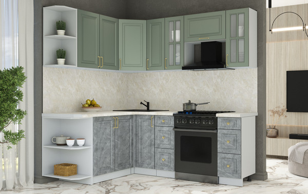 Изображение товара Кухонный гарнитур Интерлиния Мила Шато 1.7x2.1 LV (мята/керамика/опал светлый)