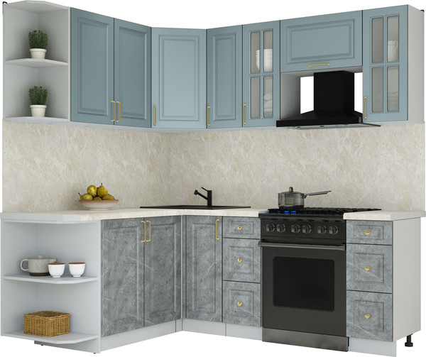 Изображение товара Кухонный гарнитур Интерлиния Мила Шато 1.7x2.1 LV (океан/керамика/опал светлый)