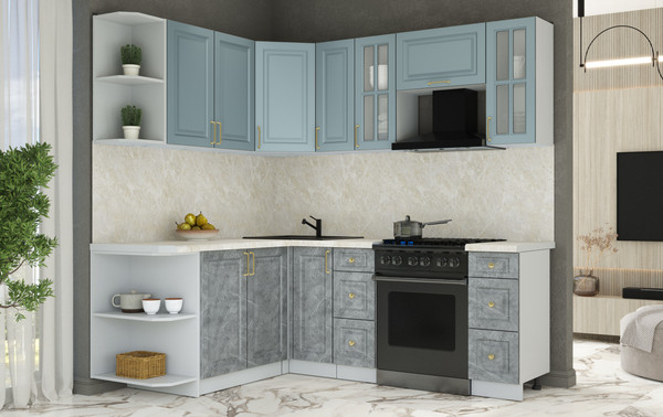 Изображение товара Кухонный гарнитур Интерлиния Мила Шато 1.7x2.1 LV (океан/керамика/опал светлый)