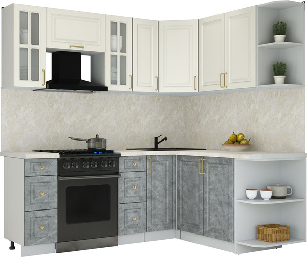 Изображение товара Кухонный гарнитур Интерлиния Мила Шато 1.7x2.1 PR (белый/керамика/опал светлый)