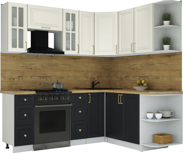 Изображение товара Кухонный гарнитур Интерлиния Мила Шато 1.7x2.1 PR (белый/черный/дуб бунратти)