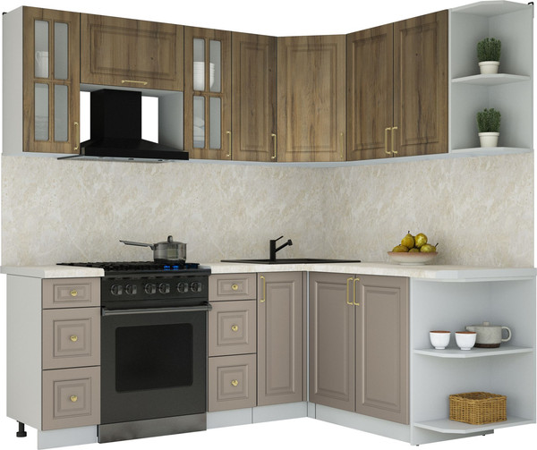 Изображение товара Кухонный гарнитур Интерлиния Мила Шато 1.7x2.1 PR (дуб вотан/луна/опал светлый)