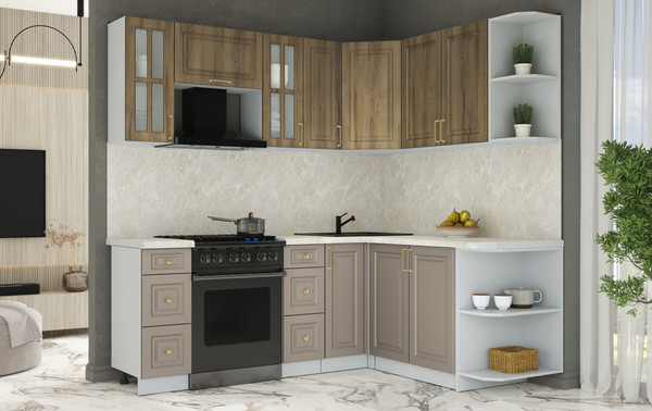 Изображение товара Кухонный гарнитур Интерлиния Мила Шато 1.7x2.1 PR (дуб вотан/луна/опал светлый)