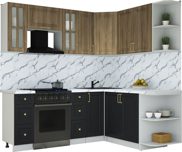 Изображение товара Кухонный гарнитур Интерлиния Мила Шато 1.7x2.1 PR (дуб вотан/черный/белый гранит)