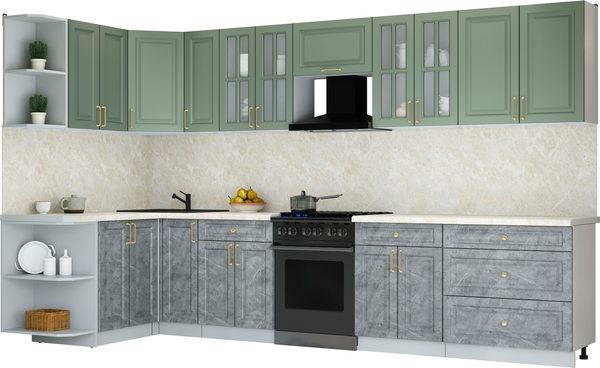 Изображение товара Кухонный гарнитур Интерлиния Мила Шато 1.5x3.5 LV (мята/керамика/опал светлый)