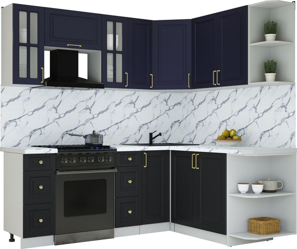 Изображение товара Кухонный гарнитур Интерлиния Мила Шато 1.7x2.1 PR (индиго/черный/белый гранит)