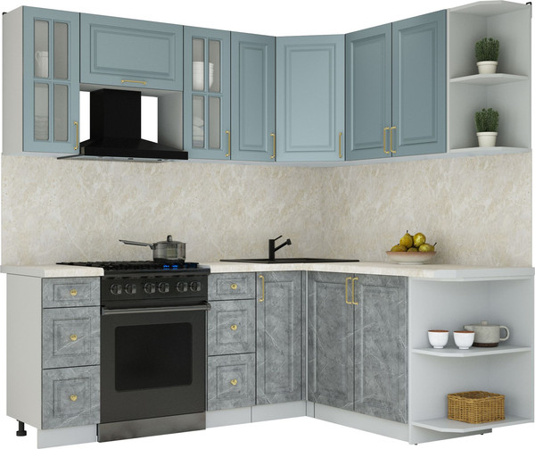 Изображение товара Кухонный гарнитур Интерлиния Мила Шато 1.7x2.1 PR (океан/керамика/опал светлый)