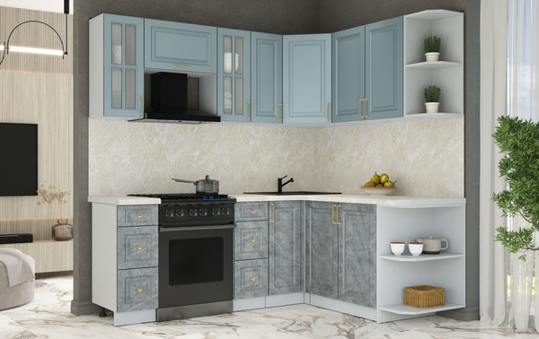 Изображение товара Кухонный гарнитур Интерлиния Мила Шато 1.7x2.1 PR (океан/керамика/опал светлый)