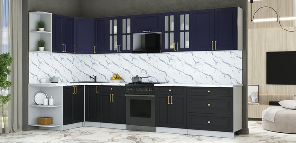 Изображение товара Кухонный гарнитур Интерлиния Мила Шато 1.5x3.5 LV (индиго/черный/белый гранит)